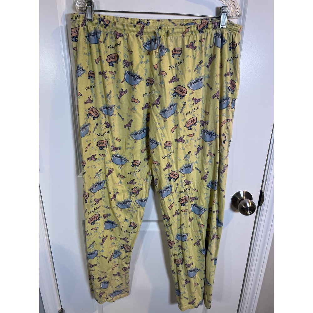 Peace Frogs Unisex Pajama Pants‎ Novelty Bath Print Yellow Size Large